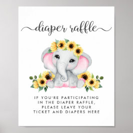 Luier Raffle Drop Off Olifant Baby Meisje Douche Poster