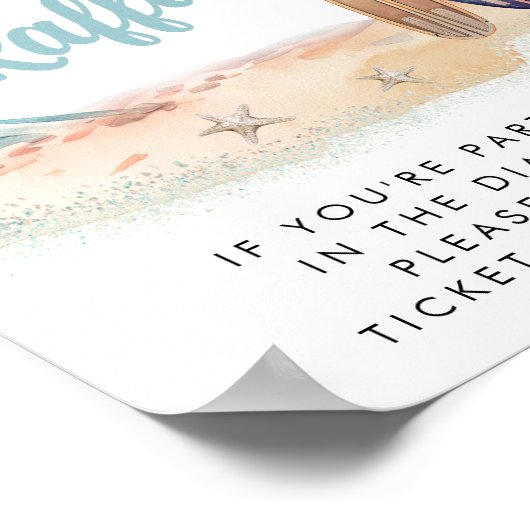 Luier Raffle Drop Off Surfen Baby shower Sign Poster (Hoek)