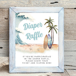 Luier Raffle Drop Off Surfen Baby shower Sign Poster