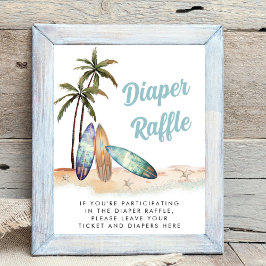 Luier Raffle Drop Off Surfen Baby shower Sign Poster