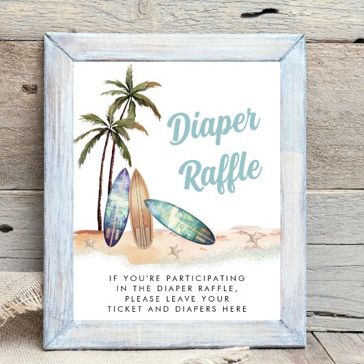 Luier Raffle Drop Off Surfen Baby shower Sign Poster