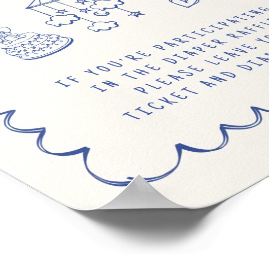 Luier Raffle Drop Off Wavy Lijst Baby Boy Shower Poster (Hoek)