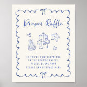 Luier Raffle Drop Off Wavy Lijst Baby Boy Shower Poster (Voorkant)