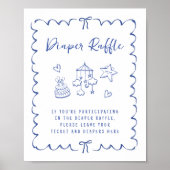 Luier Raffle Drop Off Wavy Lijst Baby Boy Shower Poster (Voorkant)