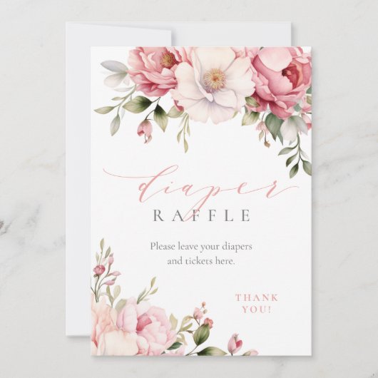 Luier Raffle Elegant Roze Bloemen Baby shower Teke (Voorkant)