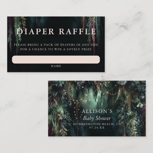Luier Raffle Enchanted Forest Rozen Baby shower Informatiekaartje (Voorkant / Achterkant)