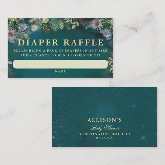 Luier Raffle Enchanted Forest Rozen Woodland Baby Informatiekaartje (Voorkant / Achterkant)