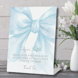 Luier Raffle Enclosure Kaart Blue Bow Baby shower Reclamebord Met Voetstuk
