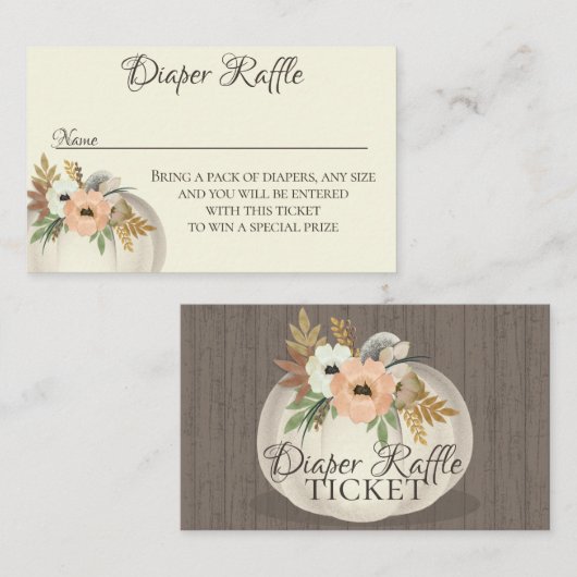 Luier Raffle Floral Pompoen Herfst Baby shower Visitekaartje (Voorkant / Achterkant)