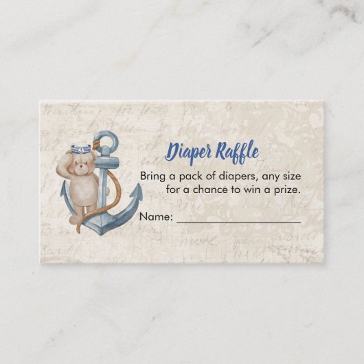 Luier Raffle Game Ahoy Het is een jongen Baby show Informatiekaartje (Voorkant)