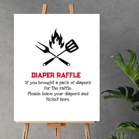 Luier Raffle Game BBQ Vork Lepel Baby shower Poster