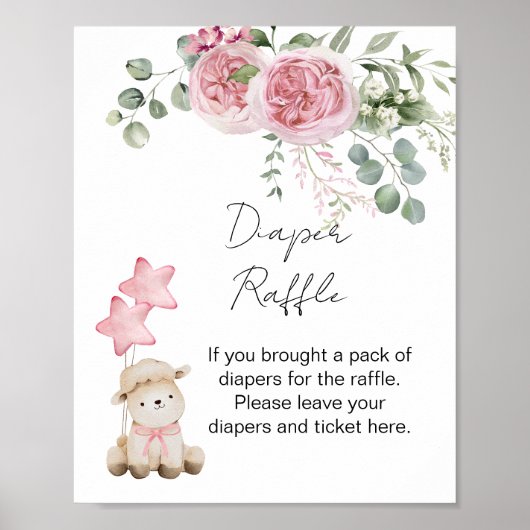 Luier Raffle Game Sweet Little Lamb Roze Rozen Poster (Voorkant)