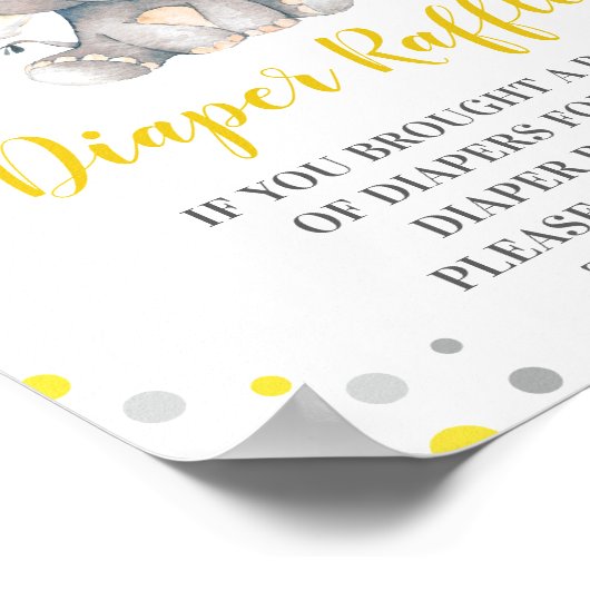 Luier Raffle Geel Stip Elephant Baby shower Poster (Hoek)