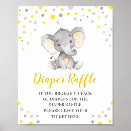 Luier Raffle Geel Stip Elephant Baby shower Poster