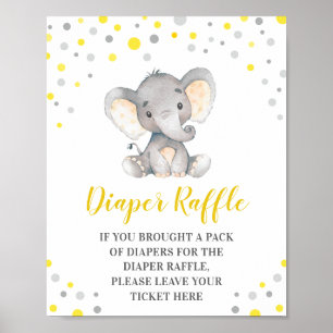 Luier Raffle Geel Stip Elephant Baby shower Poster