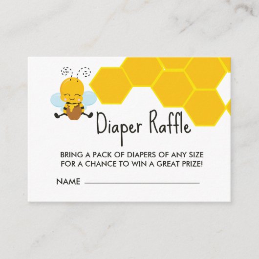 Luier Raffle Geel Zwart Bijen Baby shower Informatiekaartje (Voorkant)