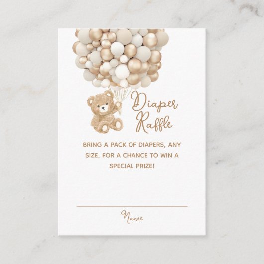 Luier Raffle Geslacht Neutraal Beer Baby shower Informatiekaartje (Voorkant)