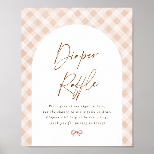 Luier Raffle Gingham Cutie Pie Baby shower Sign Poster (Voorkant)