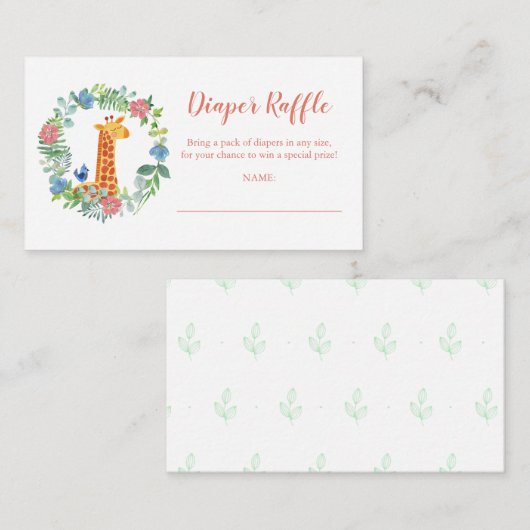 Luier Raffle Giraffe Bloemen Krans Baby shower Informatiekaartje (Voorkant / Achterkant)