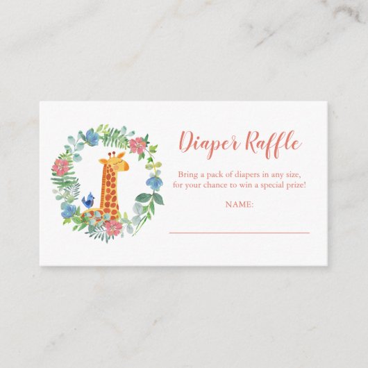 Luier Raffle Giraffe Bloemen Krans Baby shower Informatiekaartje (Voorkant)