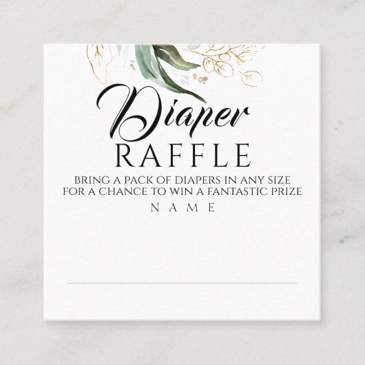 Luier Raffle Goud Groen Baby shower Vierkante Visitekaartje (Voorkant)