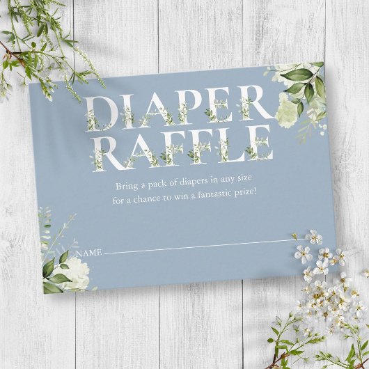 Luier Raffle groen stoffig blauw Baby shower Informatiekaartje