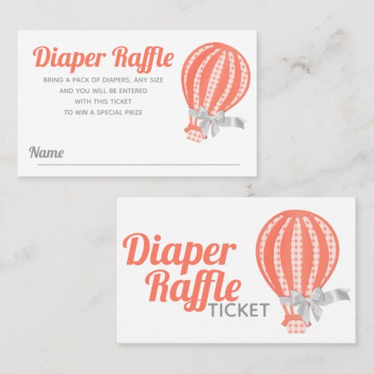 Luier Raffle Hete Luchtballon Baby shower Visitekaartje (Voorkant / Achterkant)
