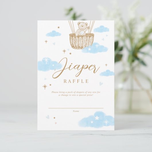 Luier Raffle Hete Luchtballon Teddy Bear Blauw Informatiekaartje (Staand voorkant)