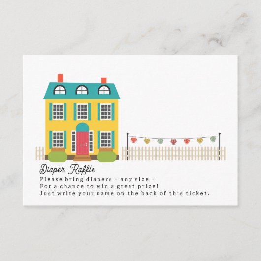 Luier Raffle Huis met waslijn Baby shower Informatiekaartje (Voorkant)