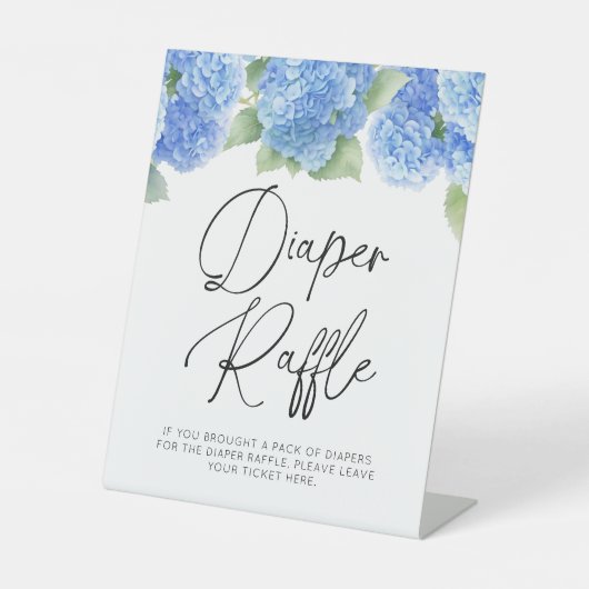 Luier Raffle Hydrangea Blue Flowers Baby shower Reclamebord Met Voetstuk (Voorkant)