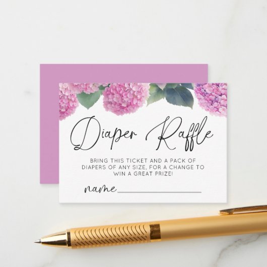 Luier Raffle Hydrangea Het is een meisje Baby show Informatiekaartje (Voorkant / Achterkant in situ)