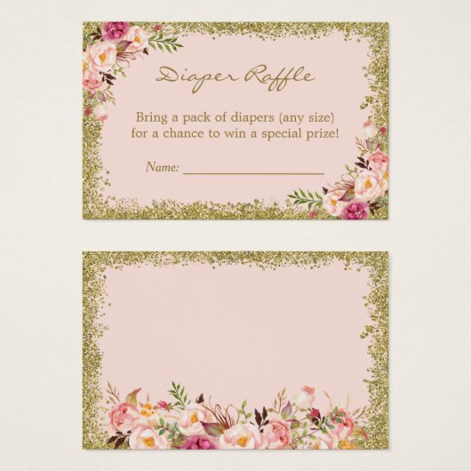 Luier Raffle Kaart Blush Roze Gouden Glitter Bloem (Voorkant /achterkant)