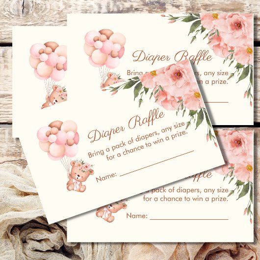 Luier Raffle Kaart Leuk Beren ballon Roze Bloem