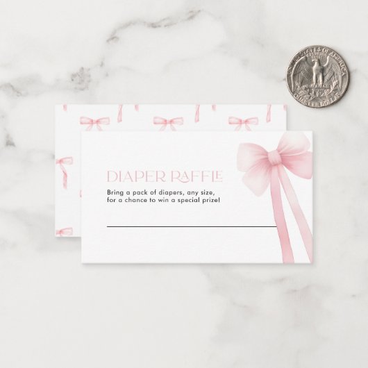 Luier Raffle Kaart Roze Bow Notitiekaartje (Voorkant / Achterkant in situ)