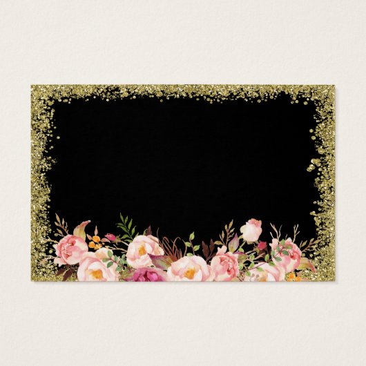 Luier Raffle Kaart Zwart Goud Glitter Roze Bloemen (Achterkant)