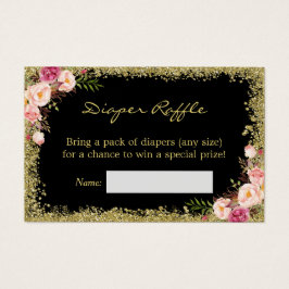 Luier Raffle Kaart Zwart Goud Glitter Roze Bloemen