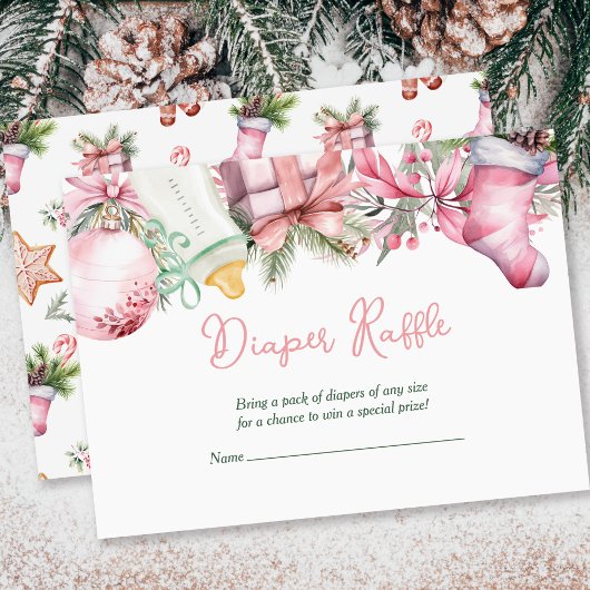 Luier Raffle Kerstmis Santa Roze Baby shower Informatiekaartje