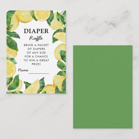 Luier Raffle Lemon Baby shower Informatiekaartje (Voorkant / Achterkant)