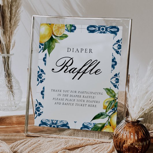 Luier Raffle Lemon Positano Baby shower Sign Poster