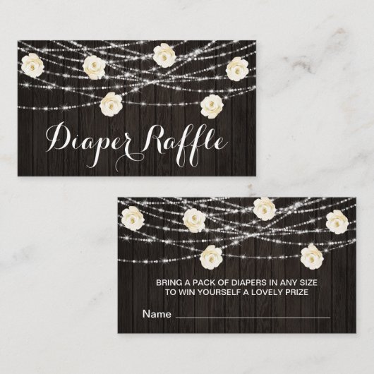 ** Luier Raffle Lights Rustieke houten bloemen Informatiekaartje (Voorkant / Achterkant)