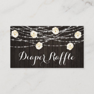 ** Luier Raffle Lights Rustieke houten bloemen Informatiekaartje