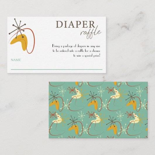 Luier Raffle Mid Century Modern Baby shower Kaart (Voorkant / Achterkant)