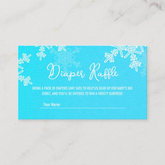 Luier Raffle Minimalistische Blauwe Sneeuwvlok Pat Informatiekaartje (Voorkant)