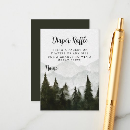 Luier Raffle Misty Forest Baby shower Informatiekaartje (Voorkant / Achterkant in situ)