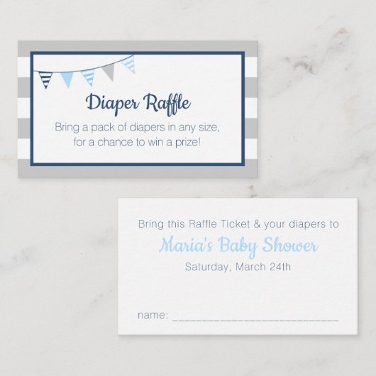 Luier Raffle Nautische Ahoy Boy Blauw Baby shower Informatiekaartje (Voorkant / Achterkant)