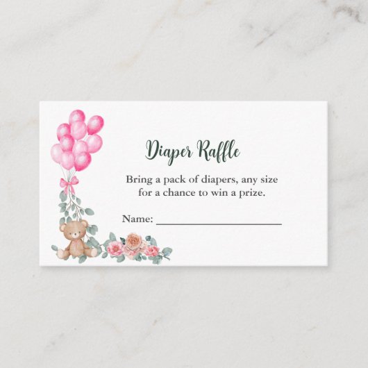 Luier Raffle Oh Baby Meisje Roze Ballon Eucalyptus Informatiekaartje (Voorkant)