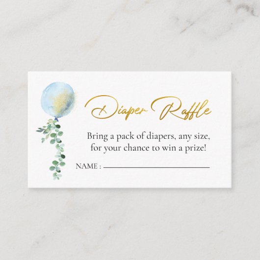 Luier Raffle Oh Jongen Baby Blauwe Ballon Eucalypt Informatiekaartje (Voorkant)
