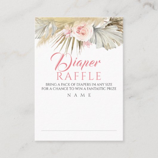 Luier Raffle Pampas Grass Exotisch Baby shower Visitekaartje (Voorkant)