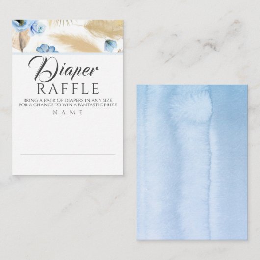 Luier Raffle Pampas Grass Stoffig Blauw Baby showe Visitekaartje (Voorkant / Achterkant)