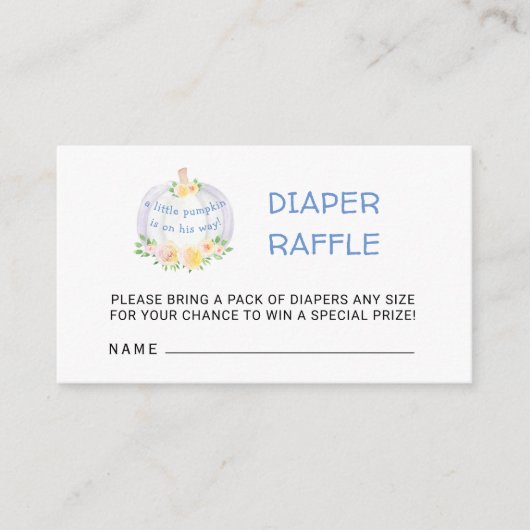 Luier Raffle Pumpkin Boys Baby shower Informatiekaartje (Voorkant)